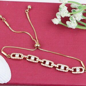 Elegant Rose Gold A-Bracelet with Sparkling CZ Stones, XPAB0720